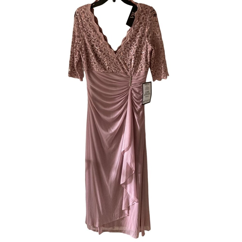 NWT  B&A Betsy and Adam Womens Lace V-Neck Evening Dress Rose Sz 10